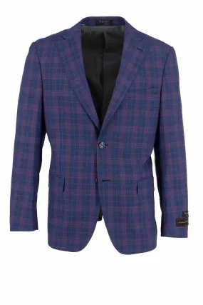Blue with Light Red Windowpane Dolcetto Modern Fit, Pure Wool Jacket by Tiglio Luxe
