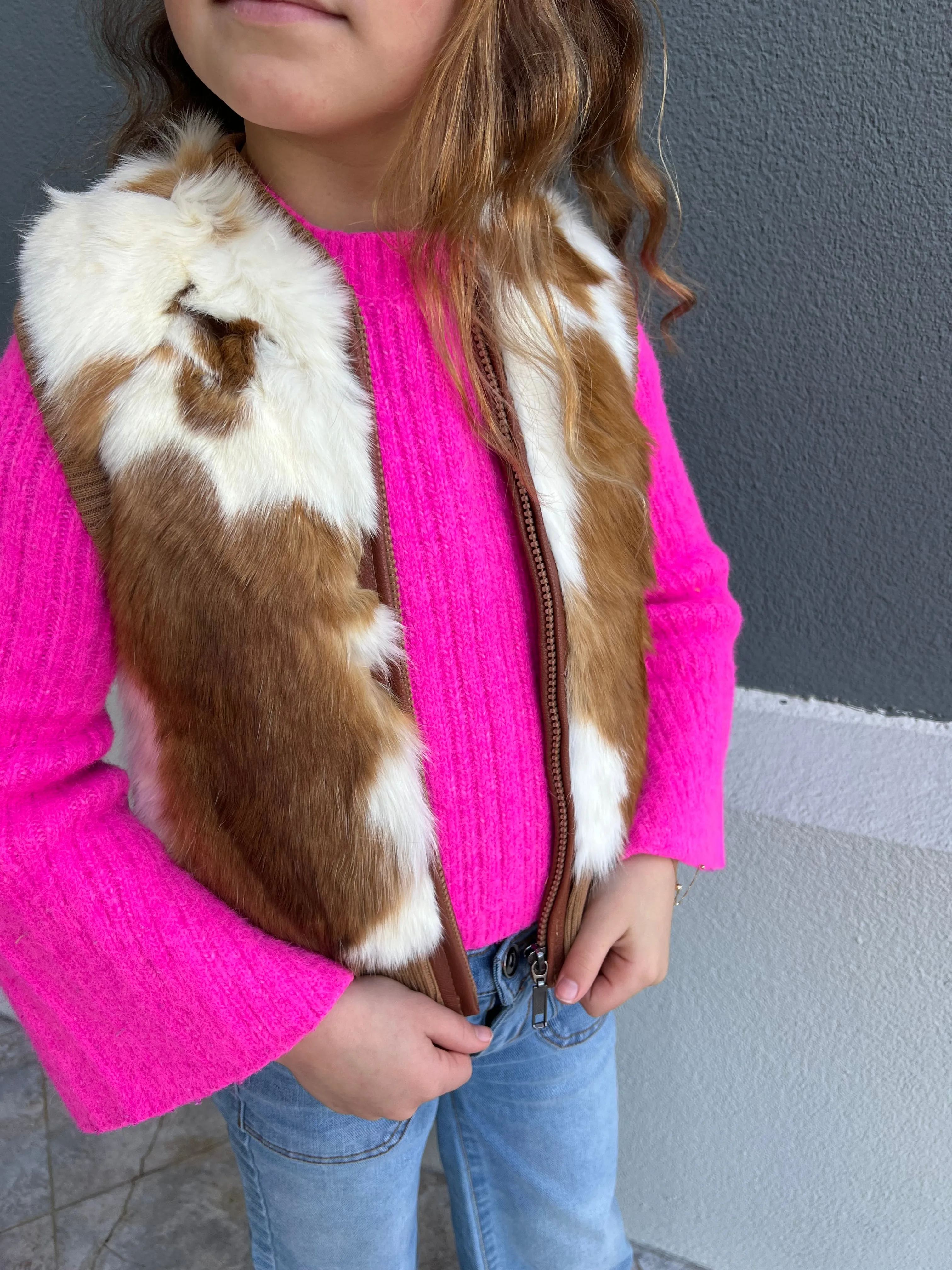 Children's Natural Tan Rabbit Fur Vest