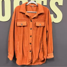 La Miel Rust Orange Oversized Button Down Fleece Shacket Medium