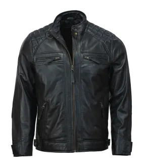 Men’s Black Quilted Moto Biker Leather Jacket