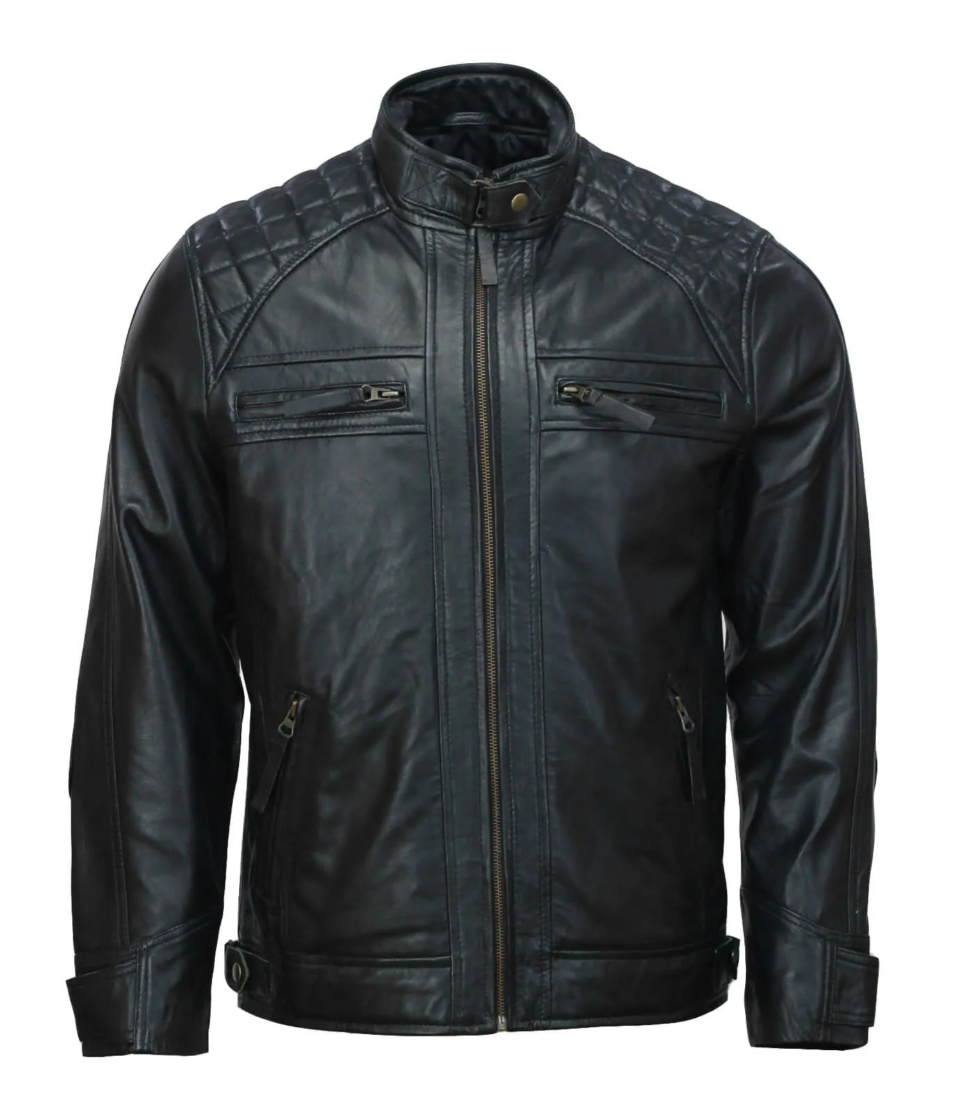 Men’s Black Quilted Moto Biker Leather Jacket