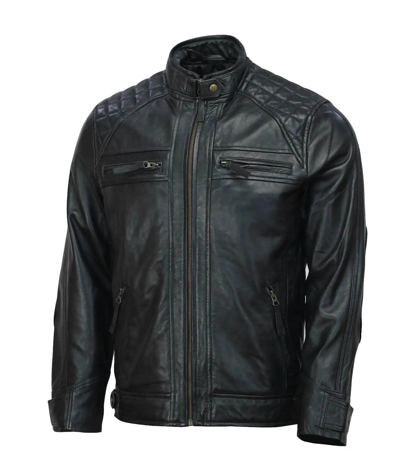 Men’s Black Quilted Moto Biker Leather Jacket