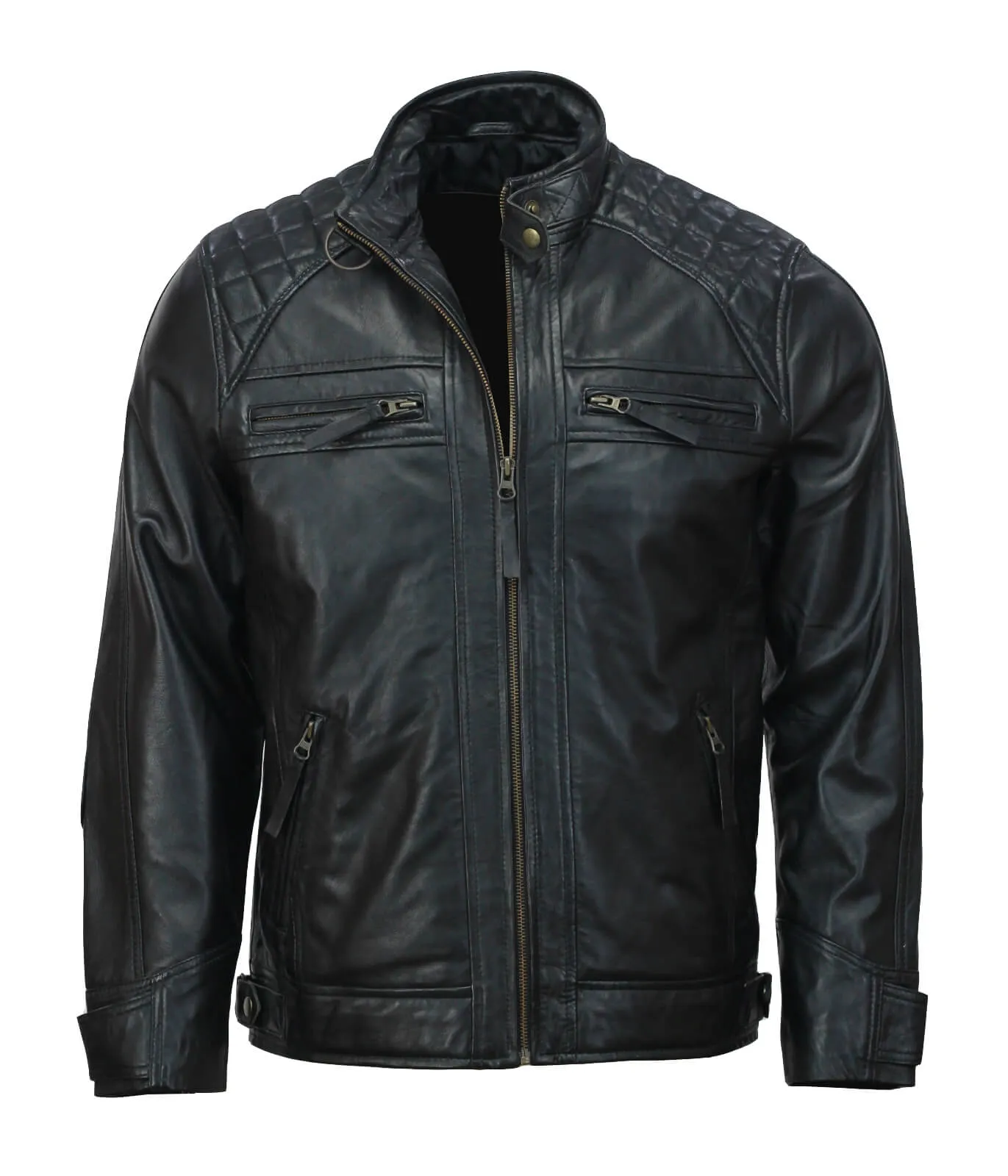 Men’s Black Quilted Moto Biker Leather Jacket