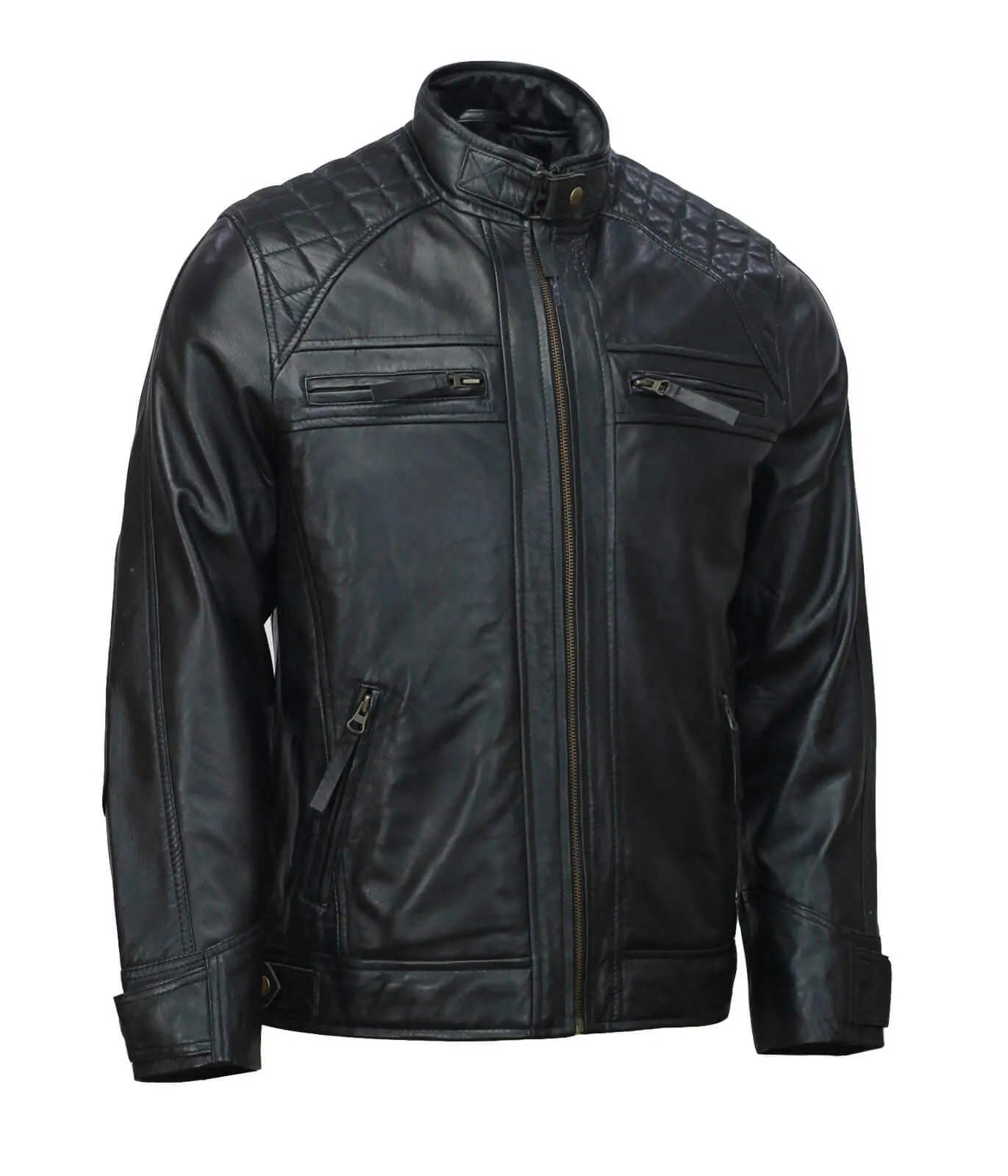 Men’s Black Quilted Moto Biker Leather Jacket