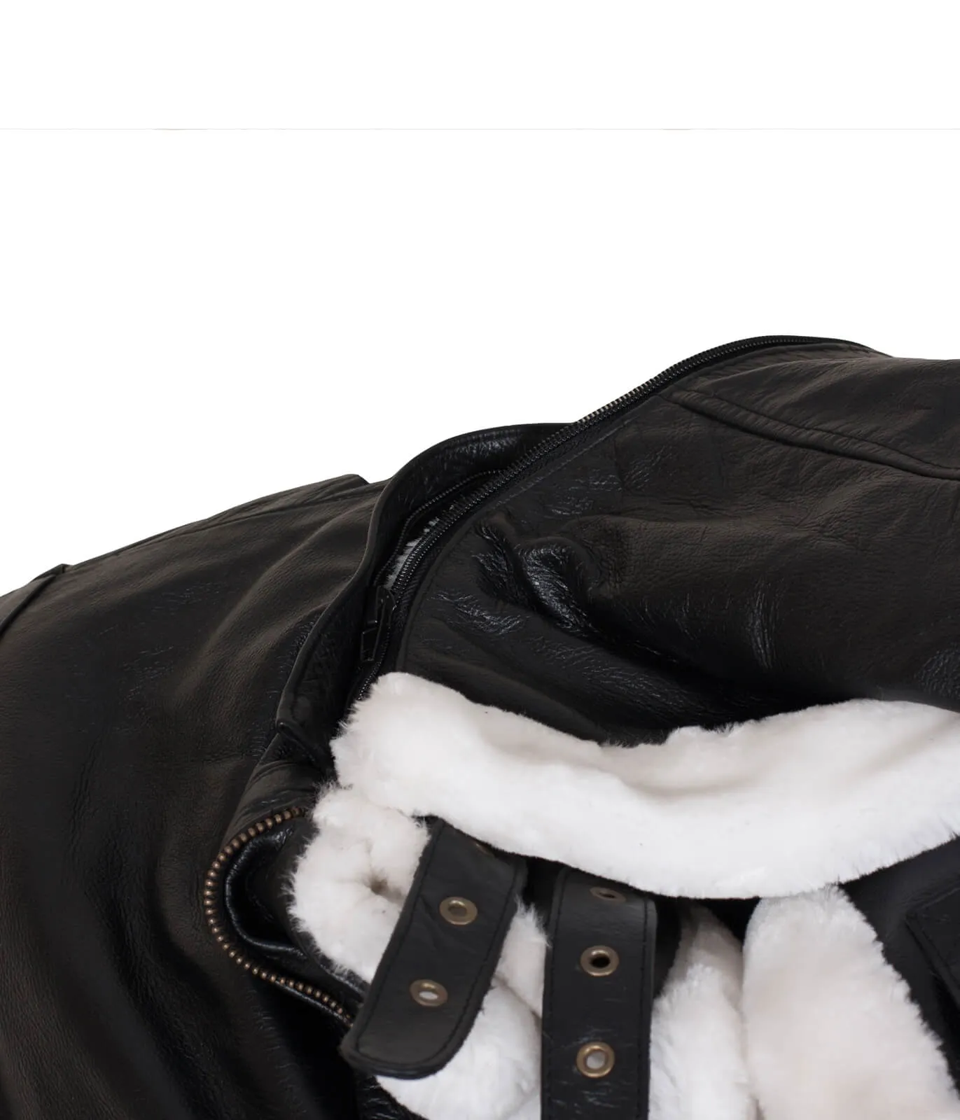 Men’s Black Shearling B3 Bomber Jacket with Hood and White Fur Trim