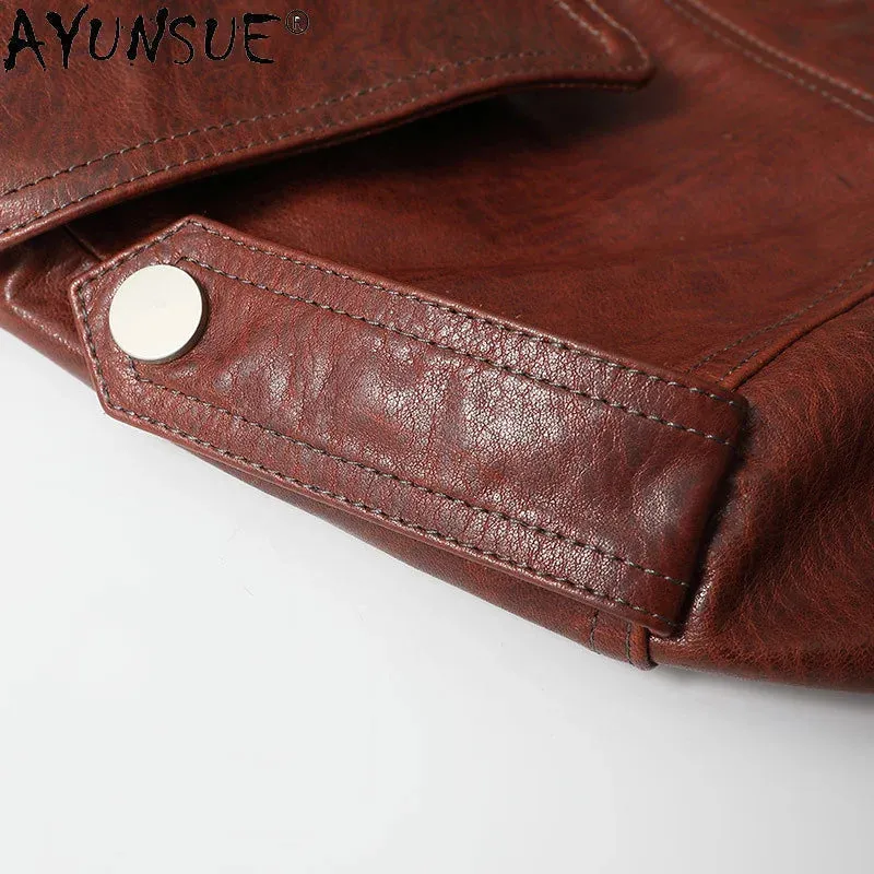 Real Sheepskin Coat Men Genuine Leather Jacket Streetwear