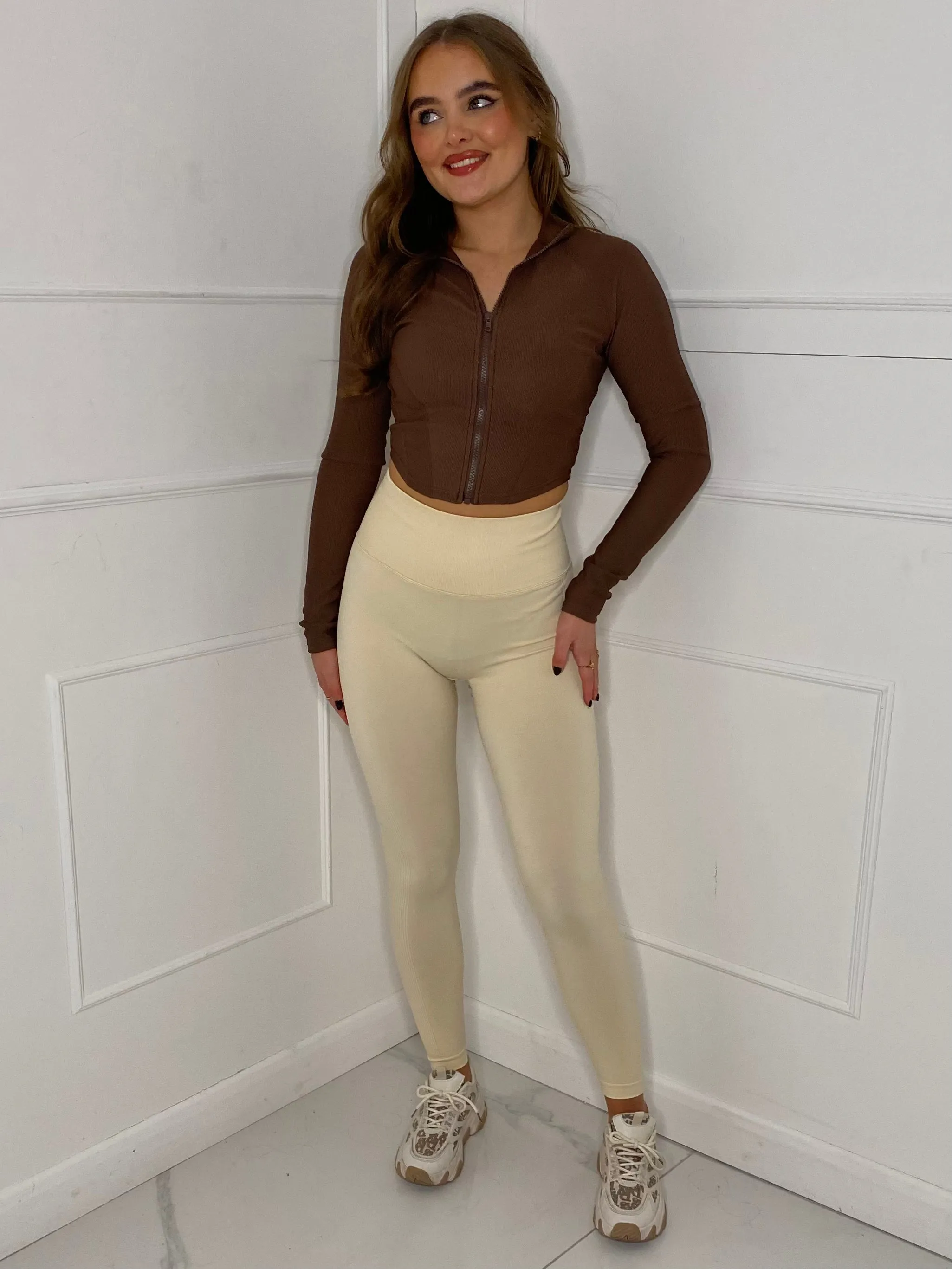 Ruched Bum Gym Leggings - Beige