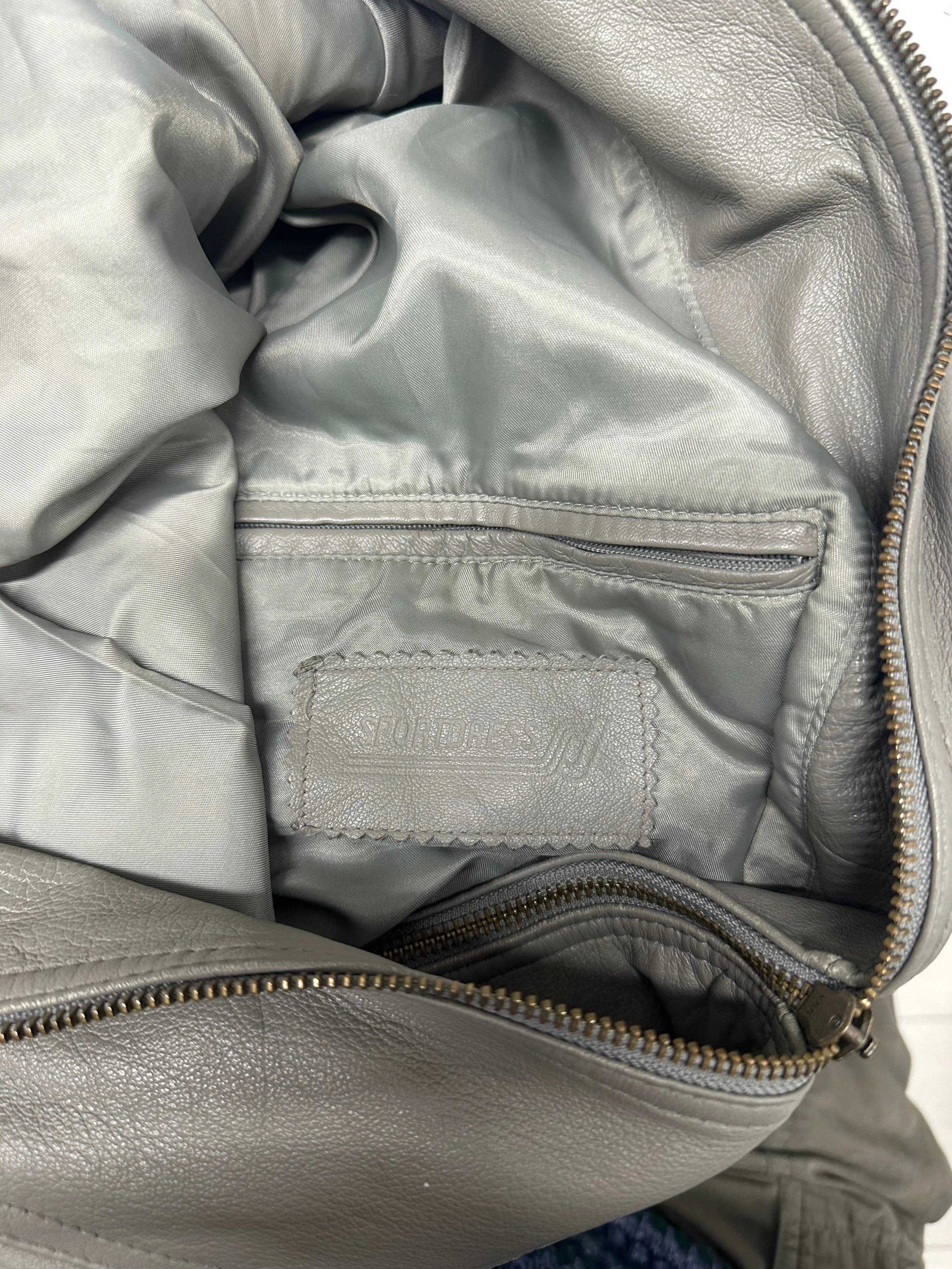 vintage grey leather bomber jacket