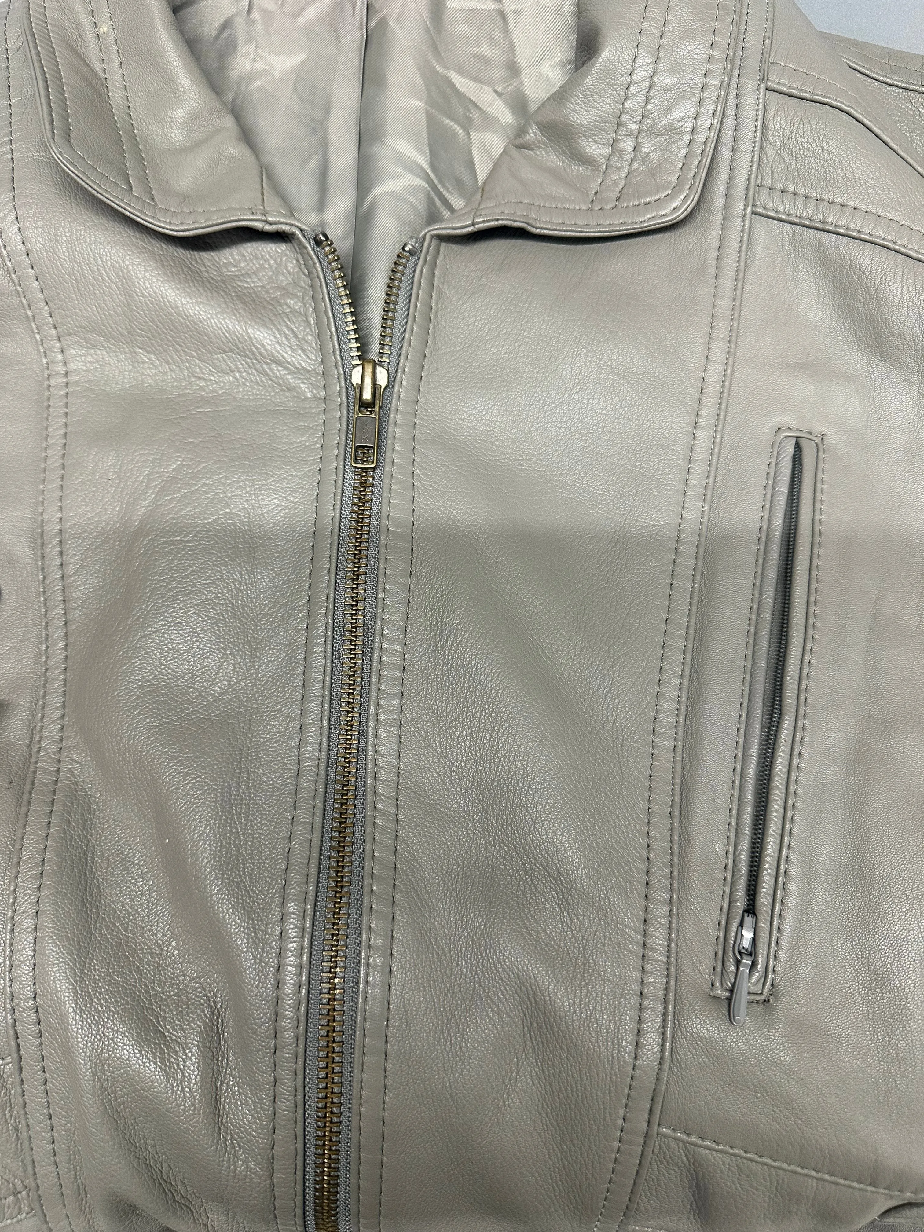 vintage grey leather bomber jacket