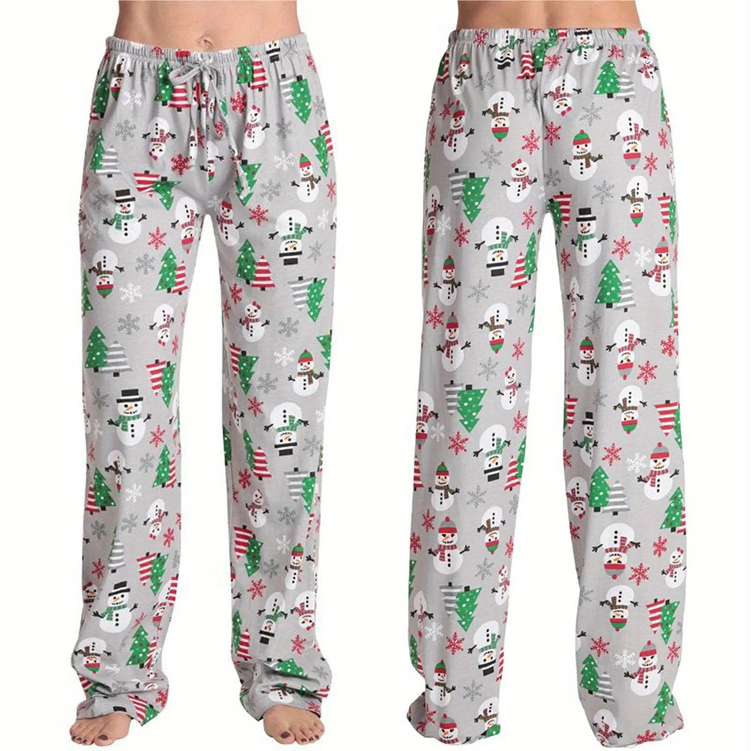 Womens Christmas Print Pajama Pants Elastic Waistband Casual Pull On Lounge Trousers